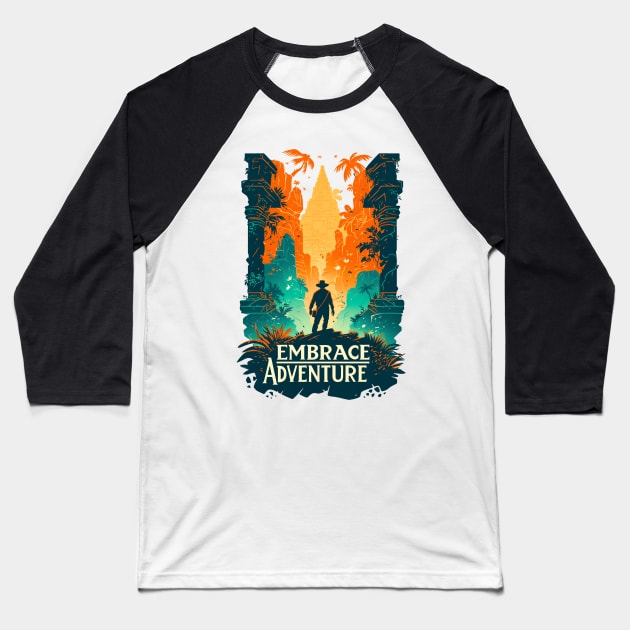 Embrace Adventure - Jungle Ruins - Indy Baseball T-Shirt by Fenay-Designs